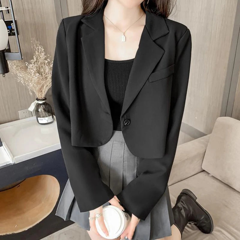 Fashion Cropped Blazers Jacket Long Sleeve Office Streetwear