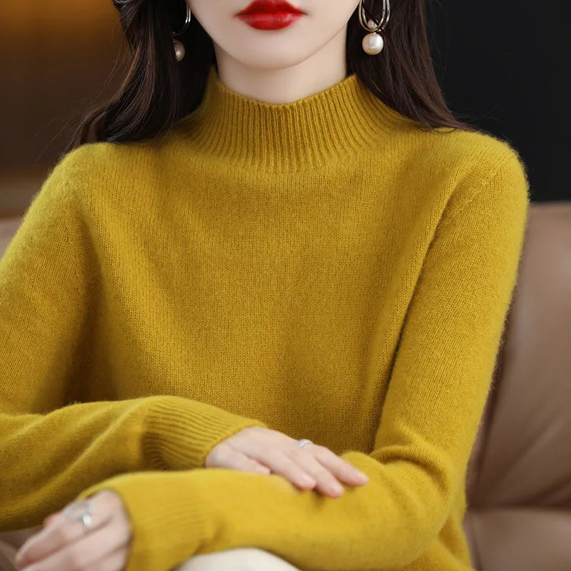 Sweater Fashion High Collar Basic Knitwear Solid Long Sleeve Pullovers