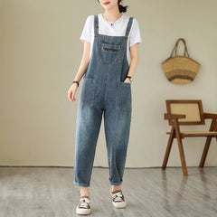 Fashion Denim Jumpsuit Casual Multiple Pockets Cargo Overalls