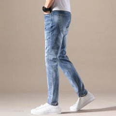 Men Jeans Slim Fit Skinny Denim Elastic Ripped Hole Pant