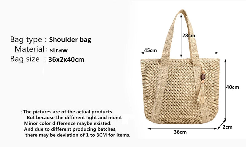 Design Straw Woven Tote Bag Casual Large Capacity Tassel Handbags