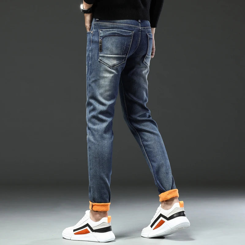 Fleece Thick Warm Pencil Jeans Classic Pocket Men's Trendy Fashion