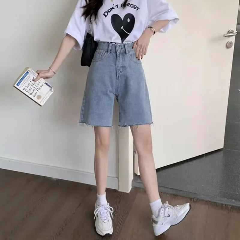 Summer Jeans Shorts Harajuku Vintage Denim Shorts Solid Casual