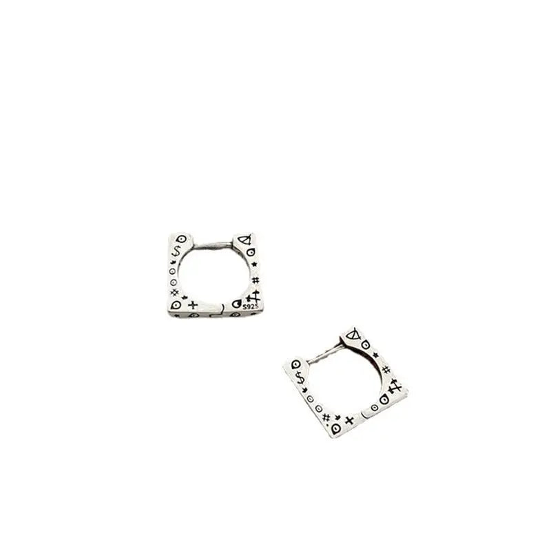 Graffiti Square Ear Clasp Earrings Vintage Fashion Trendy