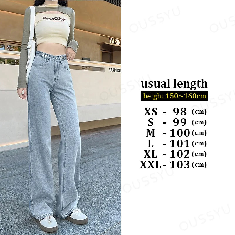 Straight  Jeans Adjust Elastic High Waist Vintage Denim Pants