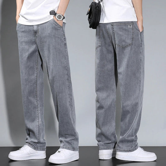 Summer Thin Men's Straight Loose Gray Jeans Trousers