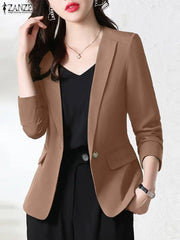 Women Elegant OL Jackets Autumn Lapel Neck Long Sleeve Blazer Suits