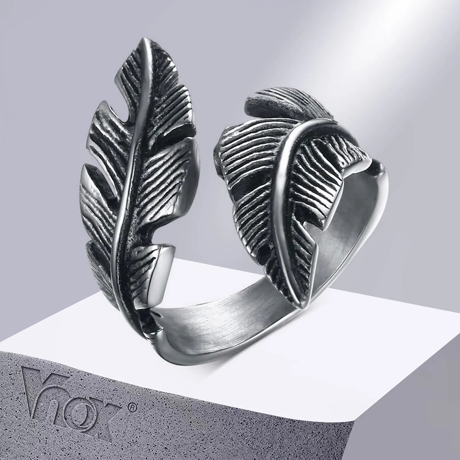 Vintage Feather Ring Men Jewelry Stainless Steel Style