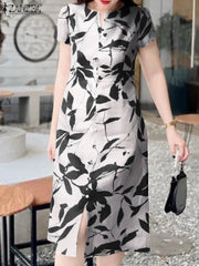 Summer Slit Hem Long Robe Casual Midi Dress