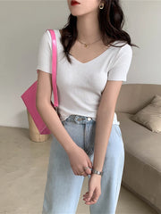 Basic V-neck Solid Thin Summer Pullover Sweater