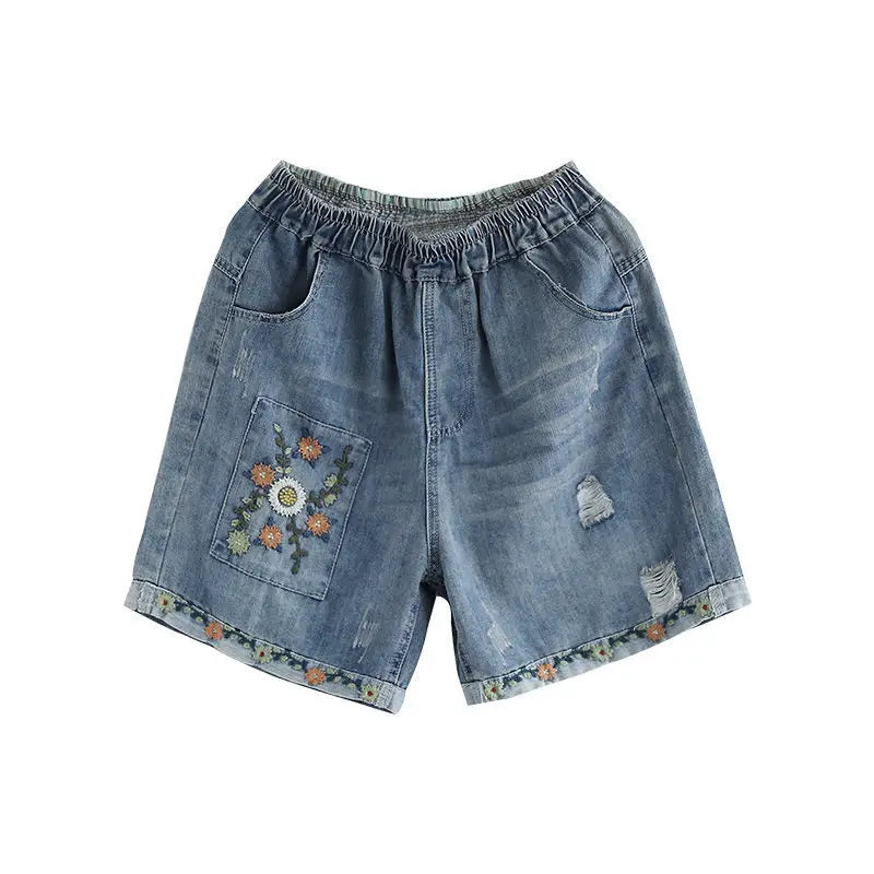 Style Classic High Waist Denim Shorts Summer Trendy Patchwork