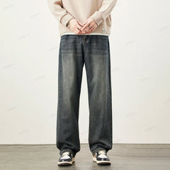 Fabric Jeans Thick Loose Wide Leg Pants Straight Casual Trousers Plus Size