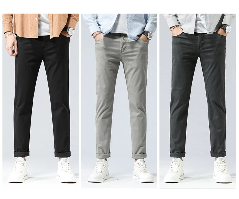 Cotton Casual Pants Classic Style Business Fashion Straight Stretch Trousers