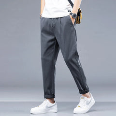 Casual Pants Men Thin Slim Elastic Waist Jogger Work Trousers