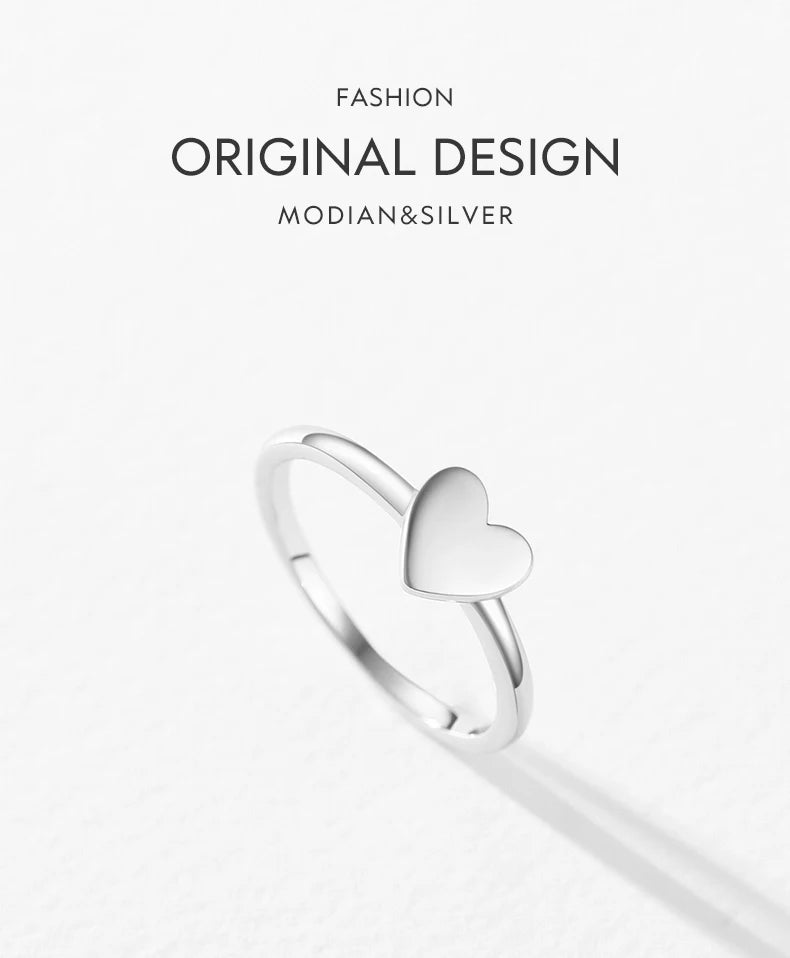 Minimalist Silver Smooth Heart Shape Simple Finger Ring Fashion