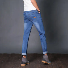 Classic Thin Denim Jeans Lightweight Elastic Simple Casual Trousers