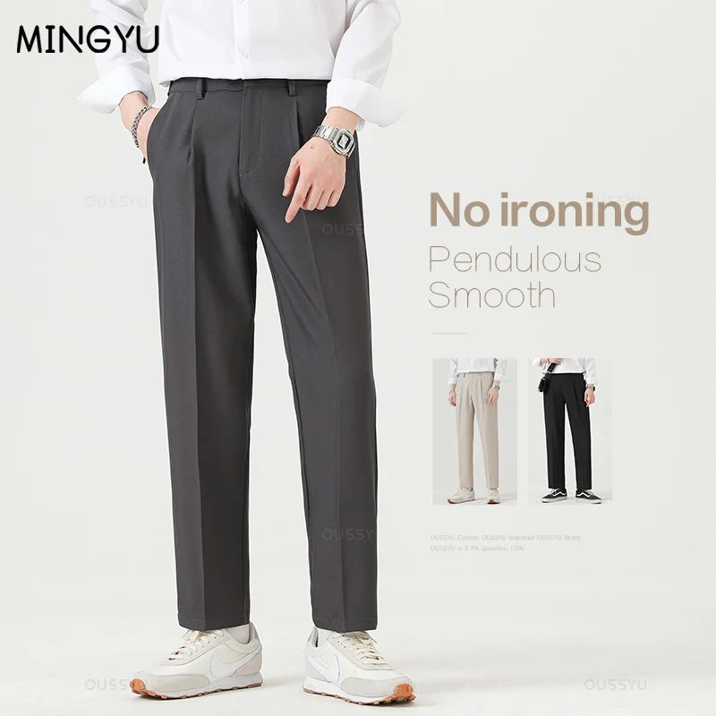 Suit Pants Men Business Thin Formal Ankle Length Work Pant