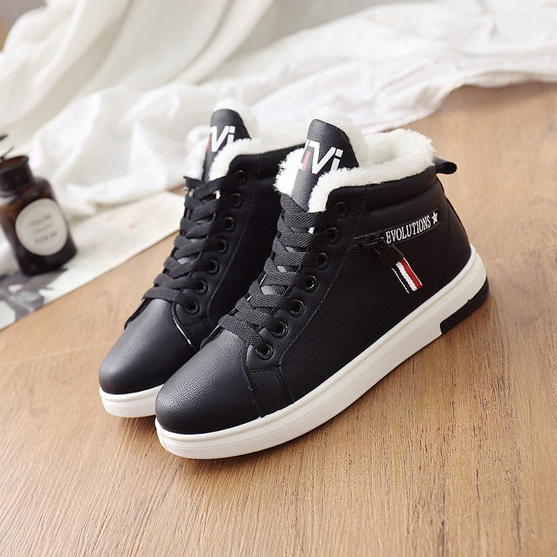 Ankle Boots Warm PU Plush  Sneakers Flats Lace Up