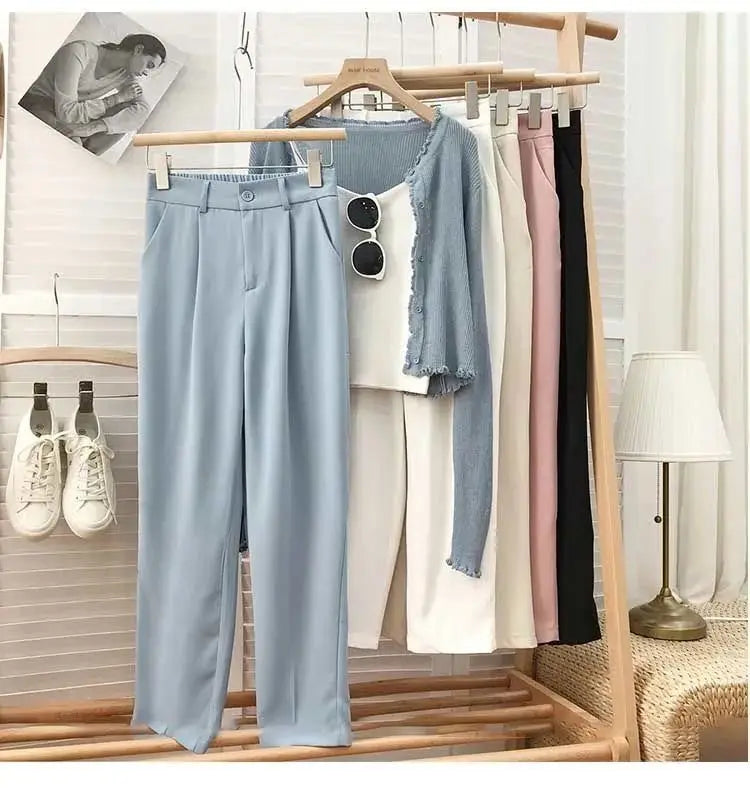 Fashion Elastic High Waist Pants Casual Loose Straight