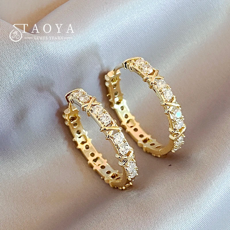 Fashion Simple Zircon X Metal Hoop Earrings