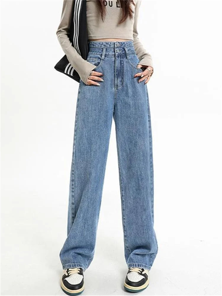 High Waisted Jeans Fashion Vintage Wide Leg Casual Streetwear Retro