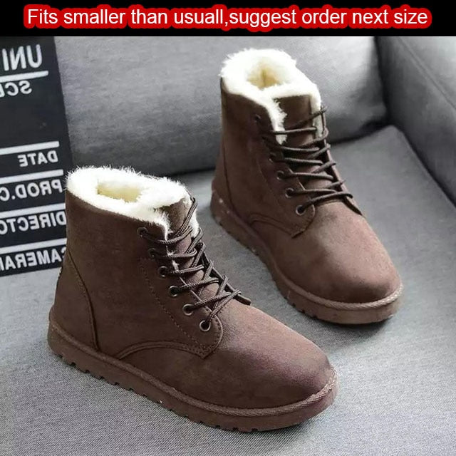 Snow Boots Lace Up Ankle  Faux Fur Ladies Female Shoes