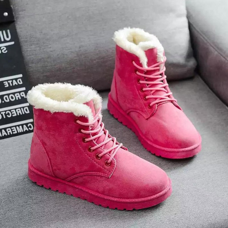 Snow Boots Lace Up Ankle  Faux Fur Ladies Female Shoes