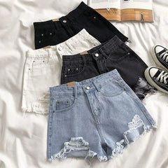 Summer Denim Shorts Fashion Ripped Holes High Waist