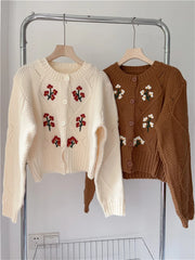 Vintage Floral Fashion Knitting Cardigans Short Tops