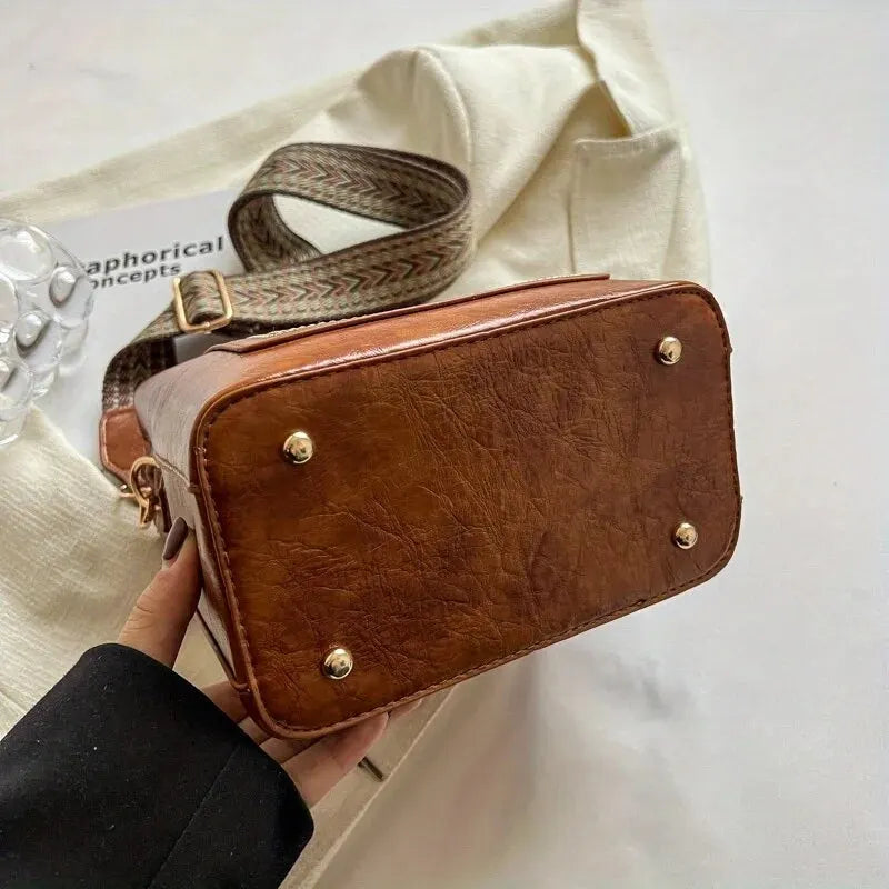 Vintage Simple PU Leather Bucket Crossbody Bags