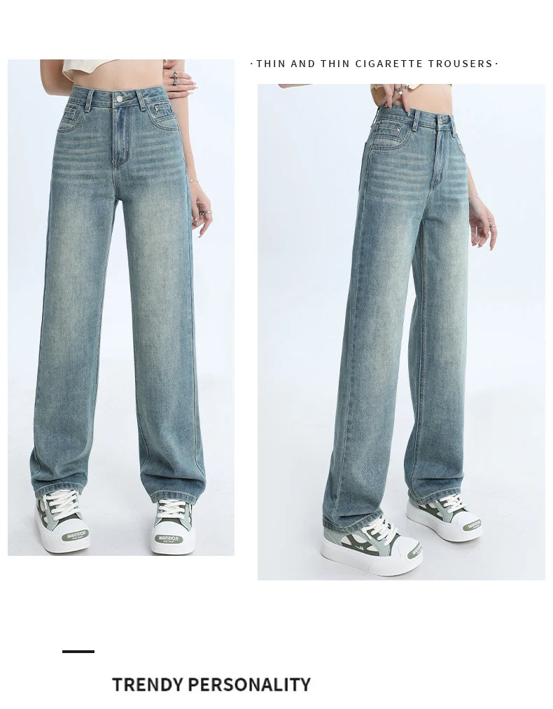 Woman Jeans High Waist Wide Leg Jean Cotton Denim Clothing Straight Leg