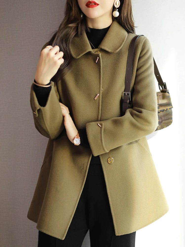 Woolen Coat Slim Fashion Office Lady Square Collar