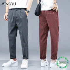 Casual Pants Men Thin Slim Elastic Waist Jogger Work Trousers