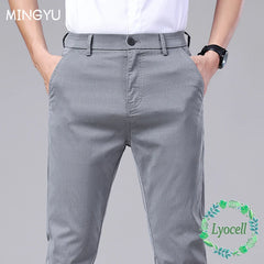 Casual Men Business Thin Straight Pant Brand Elastic Waist