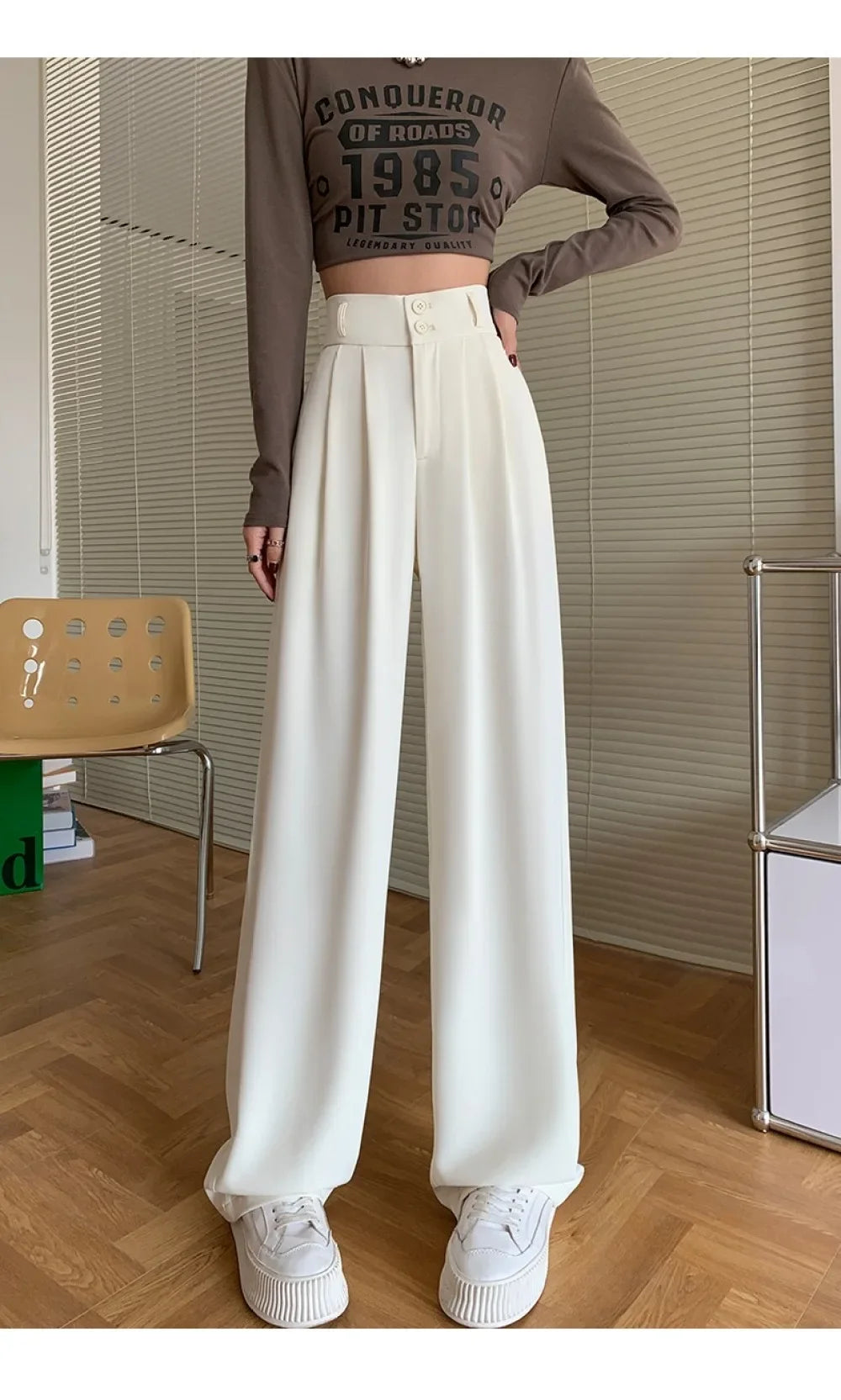 High Waist Solid Zipper Straight Women's Pants Fashion