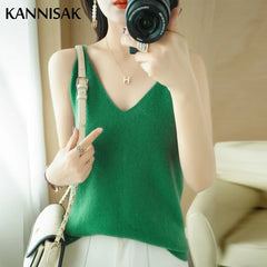 Knitted Camis Women Tops Loose V-neck Sleeveless