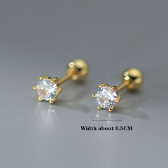 Trendy Cute Round Zircon Screw Beads Stud Earrings Simple