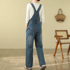 Women's Denim Jumpsuit Fashion Style Loose Casual Multi Pocket