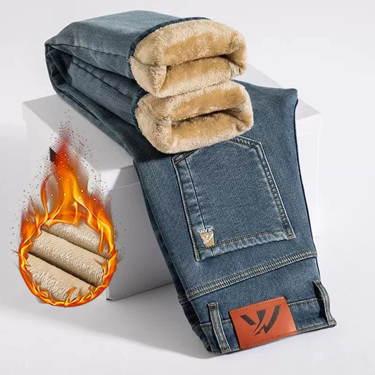 Winter Thickened Warm Jeans Vintage Brand Classic Retro Youth Fashion