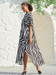 Swimsuit Cover up Women Stripe Print Kaftan Plus Size Bathing Suit