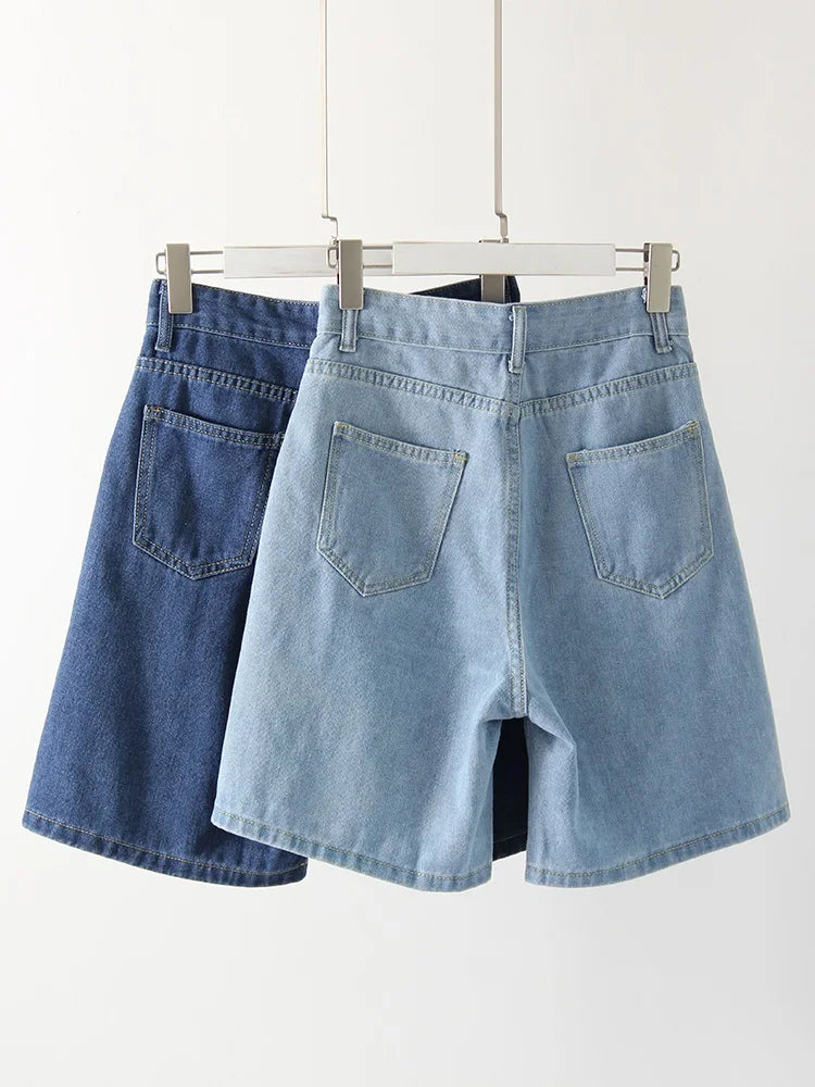 High Waist Long Denim Shorts Streetwear