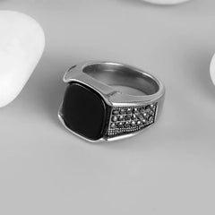 Square Geometry Silver Color Men Rings Stones Ring Jewelry