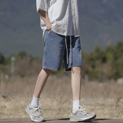 Men's Summer Baggy Straight Denim Shorts Elastic Waist Fashion