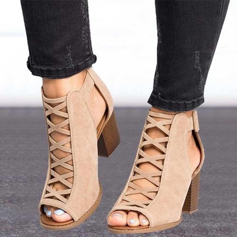 Casual Rome Ankle Boots Ladies Sandals Middle Heels