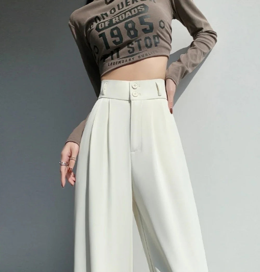 High Waist Solid Zipper Straight Women's Pants Fashion