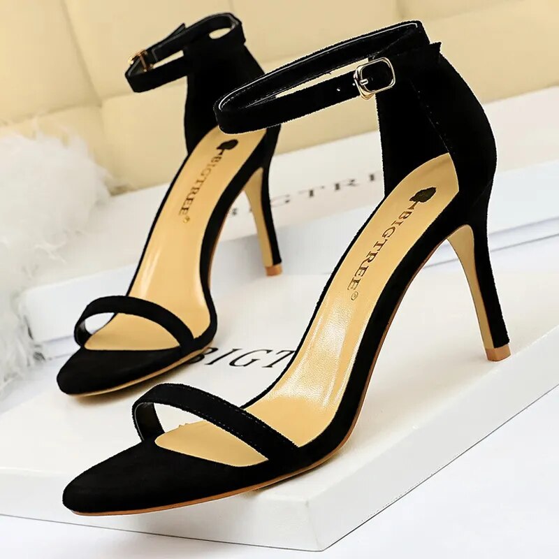 Shoes Summer Sandals Suede Hollow High Heels Stiletto