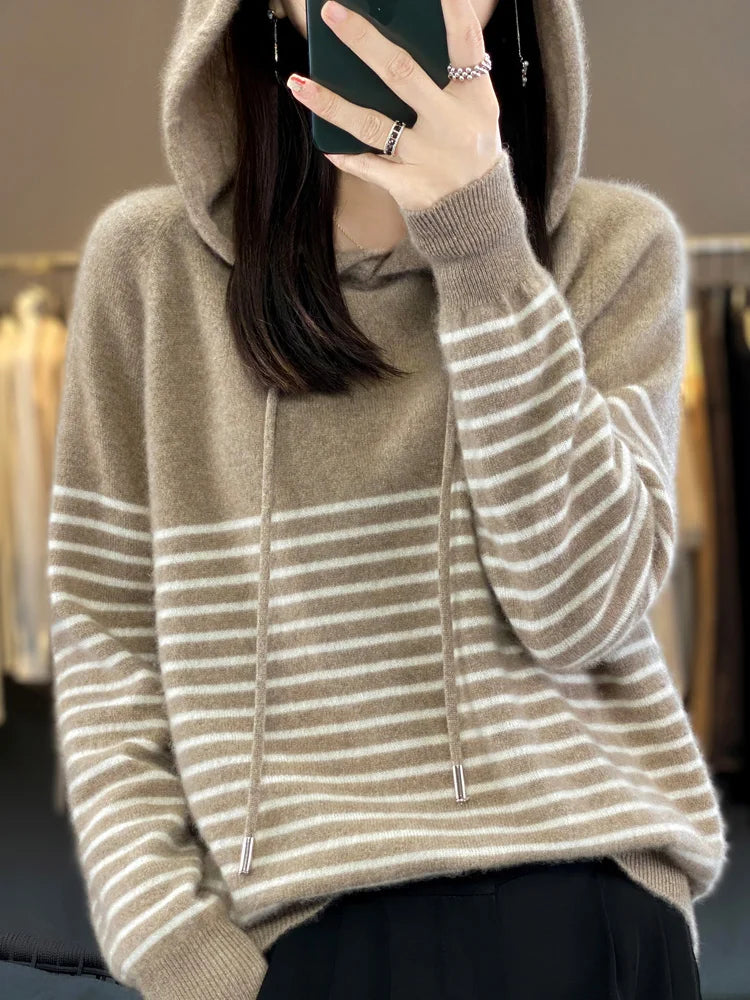 Women's Hoodies Sweater Striped Long Sleeve Casual