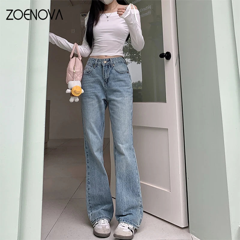 Retro High Waist Straight Women's Jeans Summer Fashion