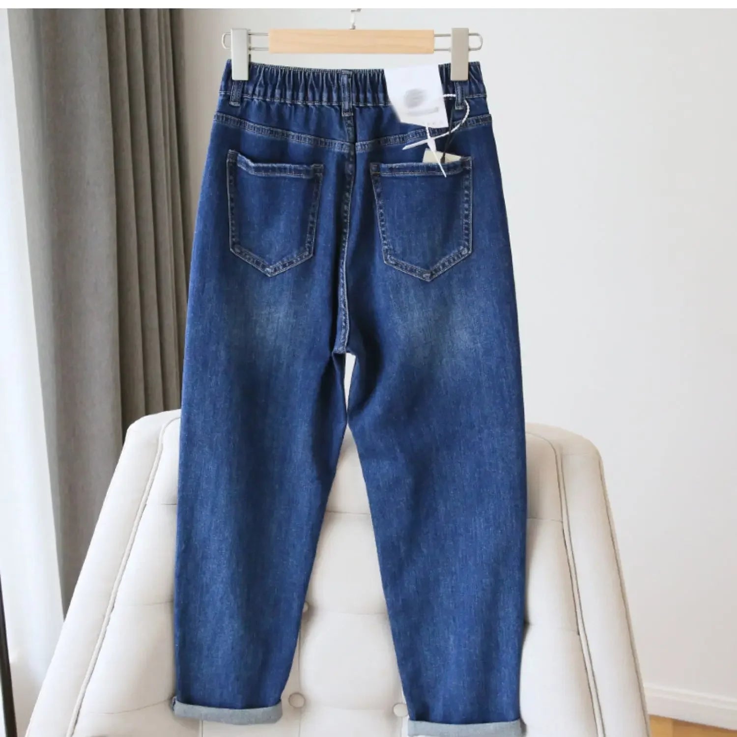 Casual Loose Denim Pants High Waist Straight Zipper Simple