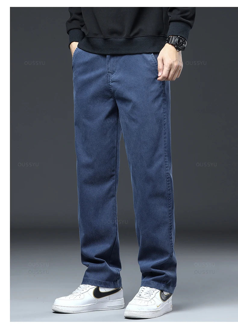 Men Elastic Waist Loose Straight Four Seasons Denim Trousers